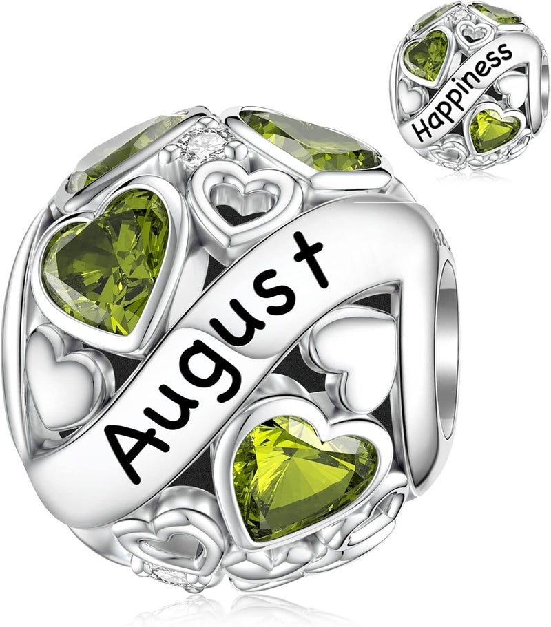 DALARAN Birthstone Charms for Charms Bracelet 925 Sterling Silver Heart Bead Happy Birthday Charms for Women - Image 1